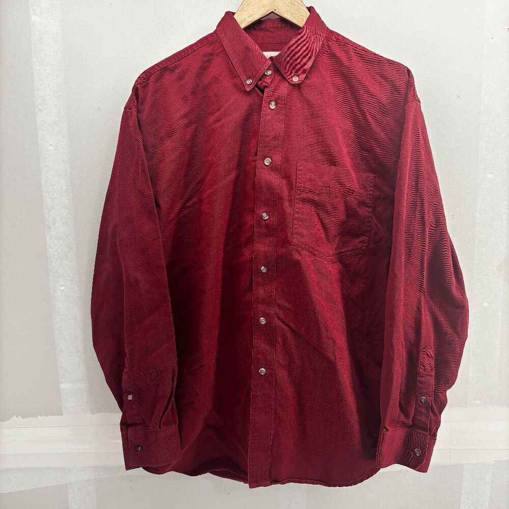 Eddie Bauer Denim Shirt Mens Medium Red Button Down Long Sleeve Vintage Outdoor‎